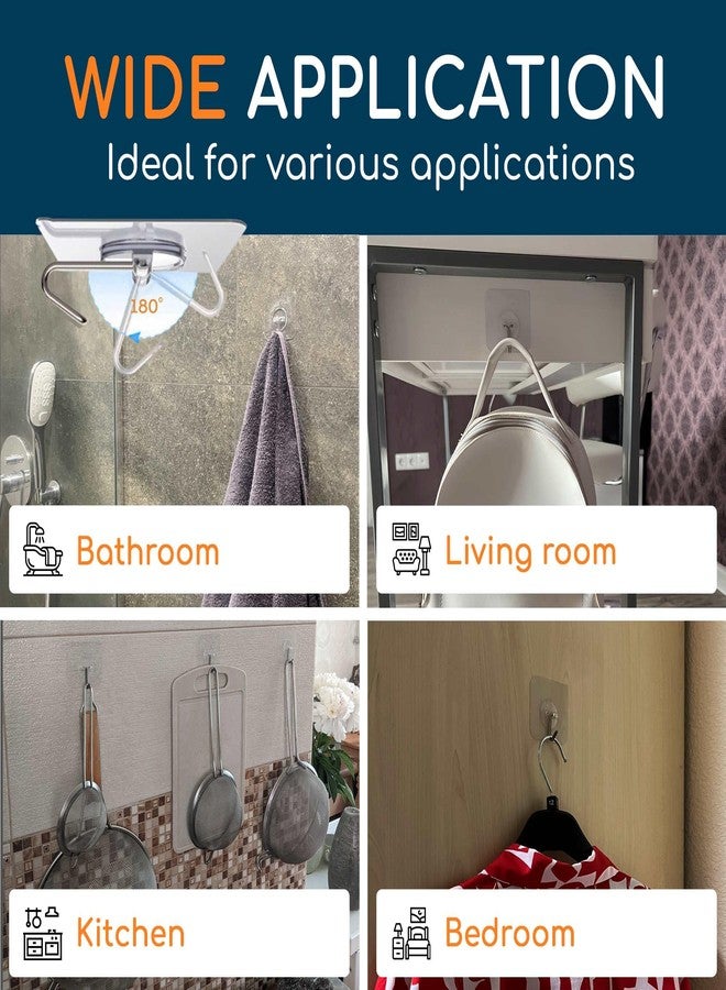 GLUIT Adhesive Wall Hooks for Hanging Heavy Duty 22 lbs Hooks for Walls No Damage, Towel Sticky Clear Hook, Waterproof, Home, Bathroom, Kitchen, Office, and Outdoor 6 Pack - Image 5
